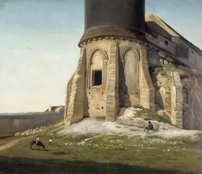 L'église de Montmartre, avec la tour du télégraphe Chappe. by Etienne Bouhot, 1825 — digital art print download
