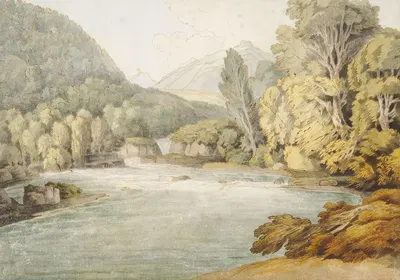 River Scene With Mountains, probably Lake District by Francis Towne, 1786 — digital art print download