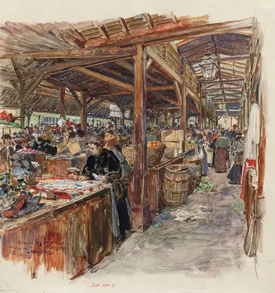 Интерьер рынка Красных детей, 3-й округ by Фредерик Убро, 1907-1908 — digital art print download