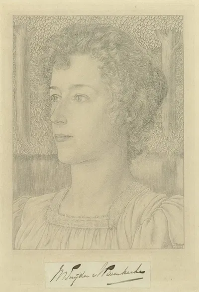 Portret van mejuffrouw M. Snijder van Wissenkerke met op de achtergrond een weide met bomen by Ян Тoorоп, 1895 — digital…