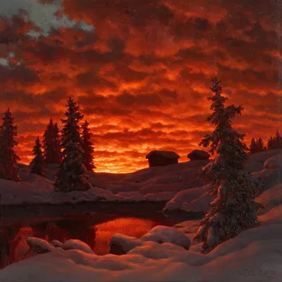 Snowy Sunset by Ivan Fedorovich Choultse, 1923 — digital art print download