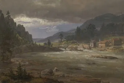 Хеллефоссен рядом с Хокксундом by Иоганн Кристиан Даль, 1847 — digital art print download