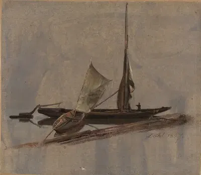 Две парусные лодки на Эльбе by Иоганн Кристиан Даль, 1827 — digital art print download