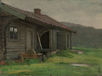Фермерский дом в летнем дожде by Якоб Глёрсен, 1909 — digital art print download