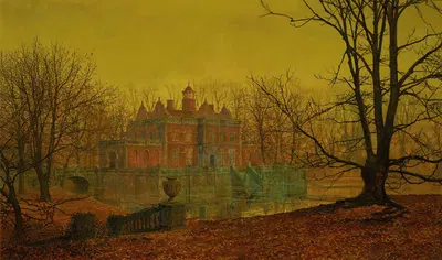 Замок в Йоркшире с водой вокруг by Джон Аткінсон Гримшоу, 1879 — digital art print download