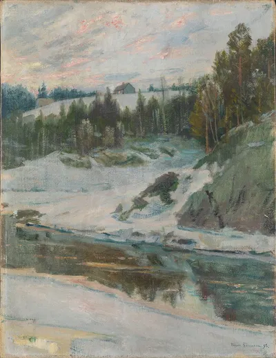 Зимний пейзаж с рекой by Йорген Сёренсен, 1893 — digital art print download