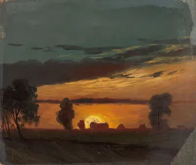 Landscape in Sunset by Knud Baade, 1852 — digital art print download
