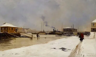 Нижний порт моста Толбиак во время наводнения by Пьер Восье, 1887 — digital art print download
