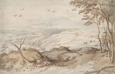 Mountainous Landscape with View over a Valley by School of Pieter Brueghel the Elder — digital art print download