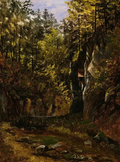 A Forest Road with an Altar by Thomas Fearnley, 1830 — digital art print download