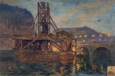 Работы метрополитена у моста Сен-Мишель by Виктор Марек, 1906 — digital art print download