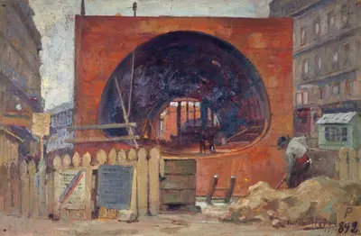 Работы метрополитена на площади Сен-Мишель by Виктор Марек, 1906 — digital art print download