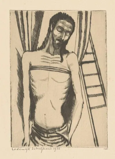Christus, hangend aan een doek by Lodewijk Schelfhout, 1922 — digital art print download