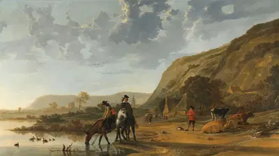 Речной пейзаж с всадниками by Аельберт Кёйп, 1653 - 1657 — digital art print download