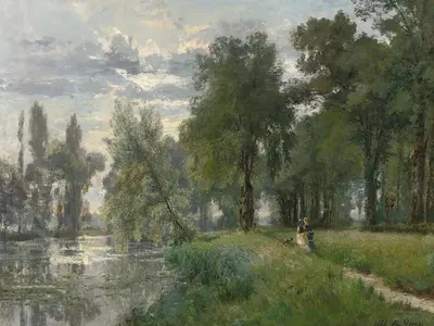Walking by the river by Alexandre René Veron, 1874 — digital art print download