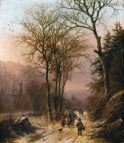 Фигуры на зимней дороге by Баренд Корнелис Кёккёк, 1849 — digital art print download