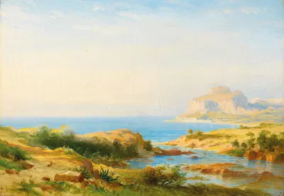Морской пейзаж Чефалу, Сицилия by Карл Морганштерн, 1835 — digital art print download