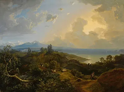 An extensive landscape in Bavaria or the Salzkammergut by Carl Rottmann, 1823 — digital art print download