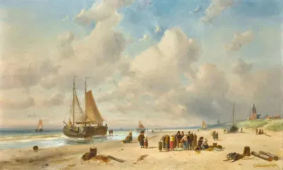 Рыбаки на пляже by Шарль Лейкерт, 1881 — digital art print download