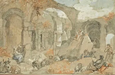 Внутри Колизея с пастухами и животными by Шарль-Жозеф Натоир, 1763 — digital art print download
