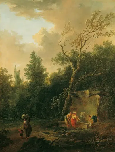 Лесной пейзаж с фонтаном by Кристиан Хильгутт Бранд, 1750 — digital art print download