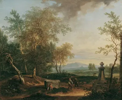Пейзаж с постаментом by Кристиан Хильгутт Бранд, 1753 — digital art print download