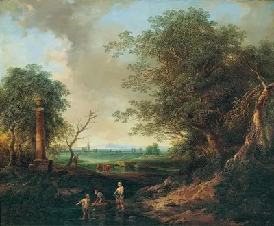 Пейзаж с колонной by Кристиан Хильгутт Бранд, 1753 — digital art print download