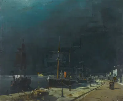 Harbour at night by Konstantinos Volanakis — digital art print download