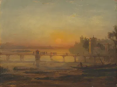 Morning on the Banks of Lake Zurich, with Pilgrims Embarking on their way to Einsiedeln Abbey by Francis Danby — digital…