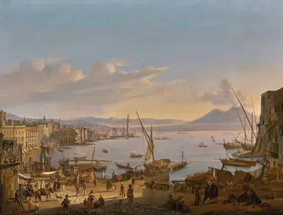 Вид на Неаполь с маяком, Везувий вдали by Франс Верфлоет, 1830 — digital art print download