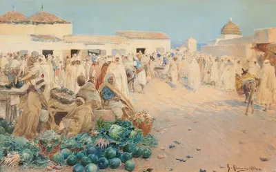 Оживленный рынок, Северная Африка by Густаво Симони, 1892 — digital art print download