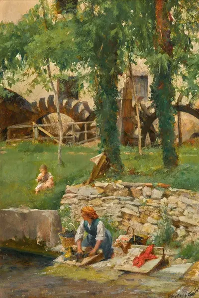 День стирки, Серра Валле, Венето, Италия by Генри Вудс, 1914 — digital art print download