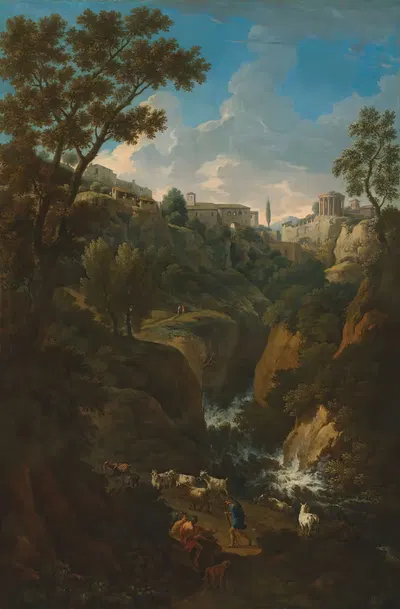 Каприччио Тиволи с водопадом и пастухами by Ян Франс ван Блоемен — digital art print download