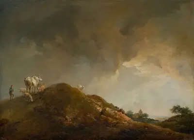 Холмистый ландшафт с коровами и овцами by Иоганн Кристиан Бранд, 1771 — digital art print download
