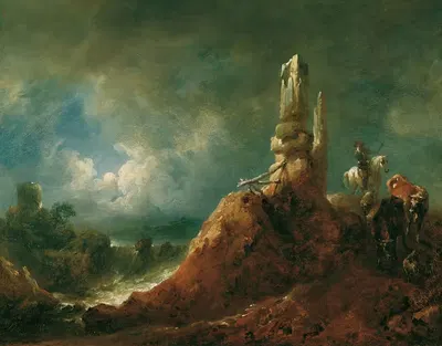 Пейзаж с руиной и всадником при лунном свете by Иоганн Кристиан Бранд, 1771 — digital art print download