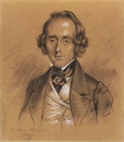 Portrait of Fryderyk Chopin by Nicolas Eustache Maurin, 1845 — digital art print download