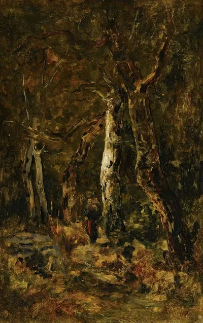 Лесной пейзаж с фигурой by Ласло Пааль — digital art print download