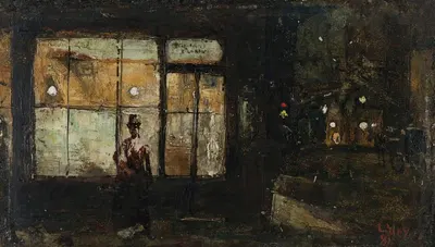 Освещенный витринный магазин ночью by Лессер Ури, 1881 — digital art print download