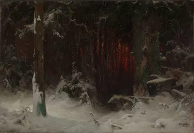 Лесистый ландшафт в снегу by Людвиг Мунте, 1870 — digital art print download