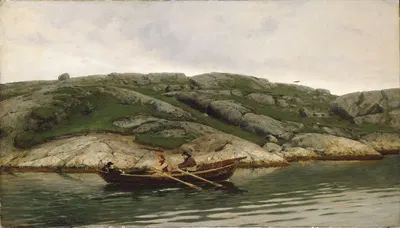 Трое мужчин в гребной лодке by Николай Ульфстен, 1883 — digital art print download