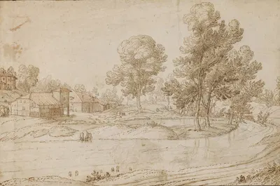 A Landscape with Houses on the Bank of a River by Pauwels van Hillegaert — digital art print download