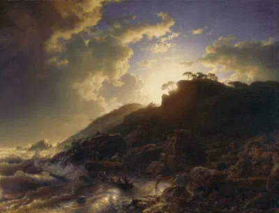 Sunset after a Storm on the Coast of Sicily by Andreas Achenbach, 1853 — digital art print download