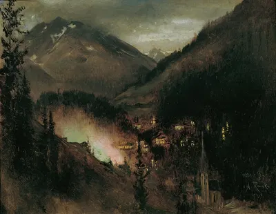Wildbad Gastein am Abend (bei bengalischer Beleuchtung) by Anton Romako, 1877 — digital art print download