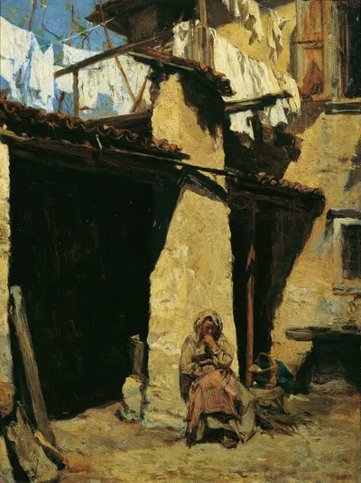 Неаполитанский крестьянский дом с крестьянкой by Август фон Петтенкофен, 1873 — digital art print download