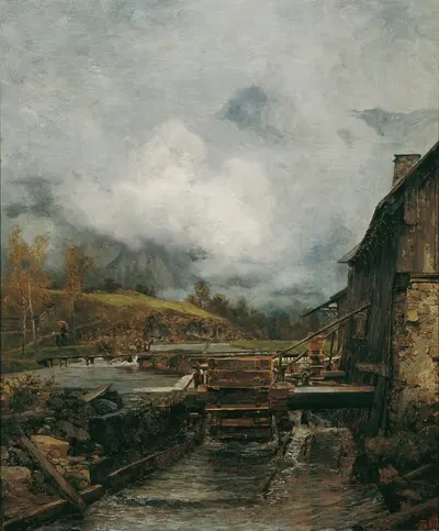 Wassermühle in Goisern (nach Emil Jakob Schindler) by Carl Moll, 1884 — digital art print download