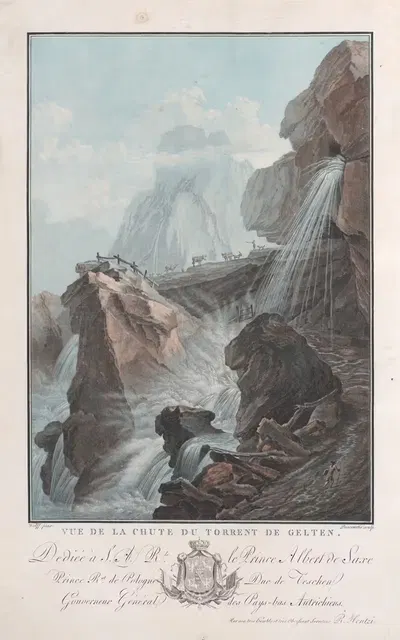 Вид на водопад Гельтен by Шарль-Мельхиор Декуртис, 1785 — digital art print download