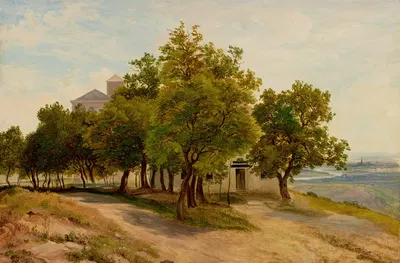 Baumgruppe auf dem Kahlenberg mit Blick auf Wien by Friedrich Loos, 1840 — digital art print download