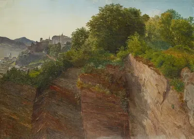 Blick vom Salzburger Mönchsberg auf die Festung Hohensalzburg by Friedrich Loos, 1830 — digital art print download