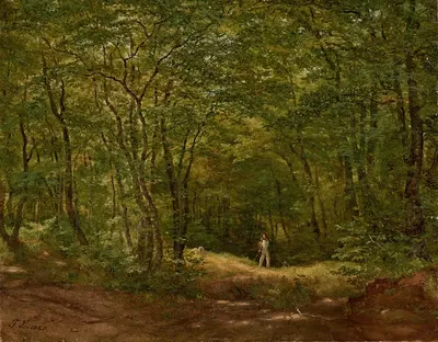 Spaziergänger in einer Waldlandschaft by Friedrich Loos, 1840 — digital art print download