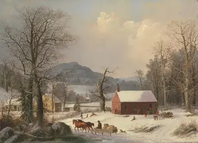 Красная школа (Сельская сцена) by Джордж Генри Дурри, 1858 — digital art print download